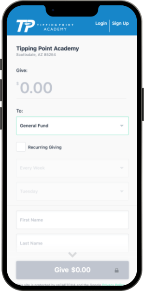 Mobile web design for schools - Tithely Donations